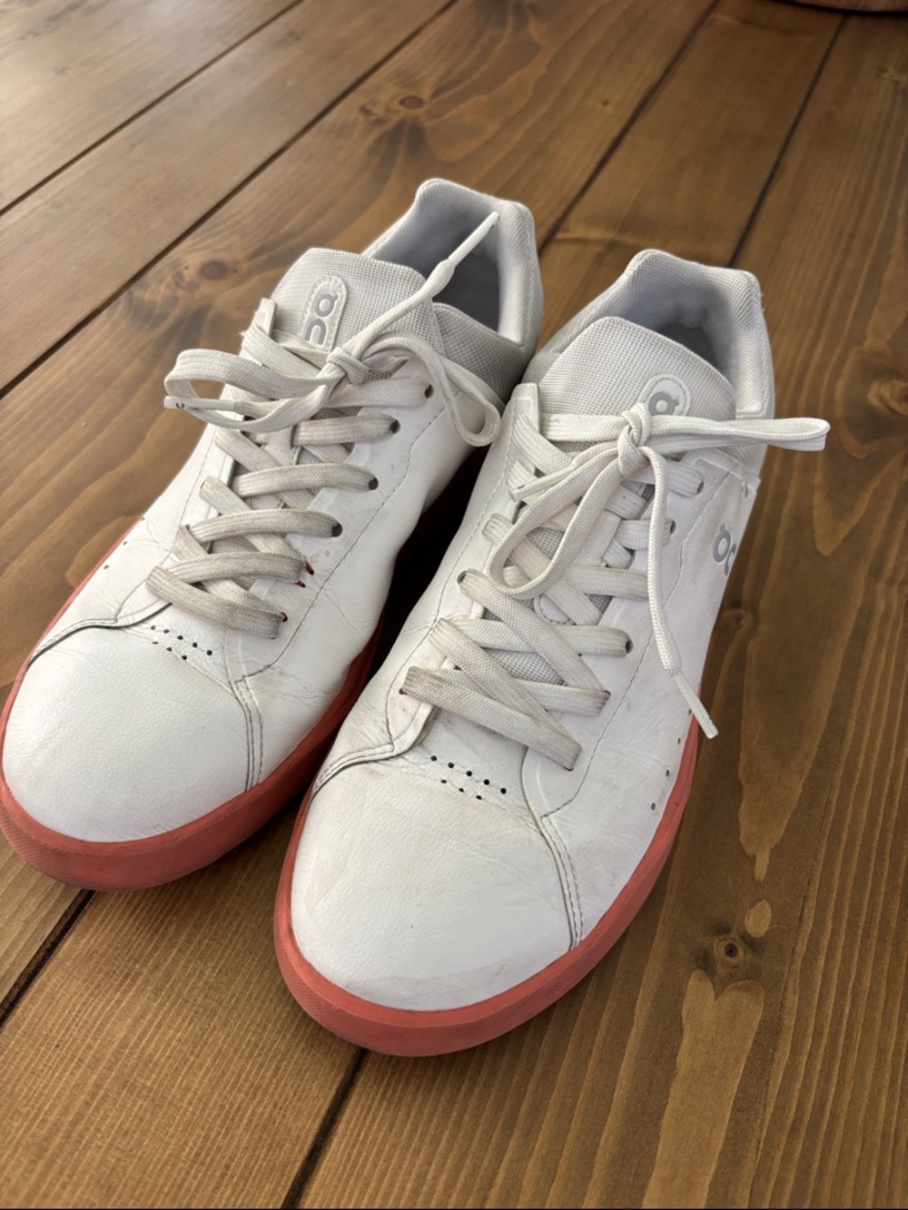 On Running Cloud The Roger White Leather Sneakers with Coral Sole - Men's